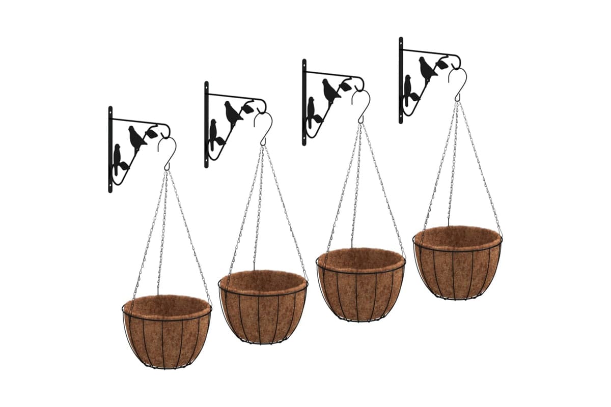 Vidaxl 3188013 Hanging Basket Brackets With Planters 4 Pcs Black Steel