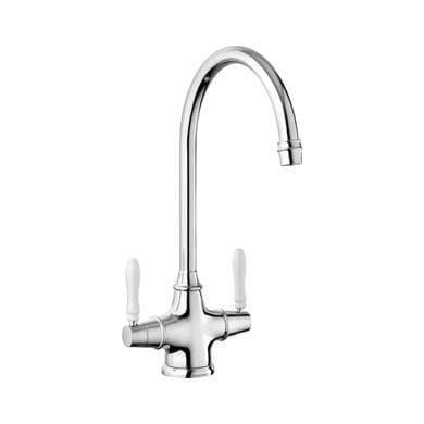 Rangmaster Belfast Chrome Kitchen Mixer Tap with White Handles