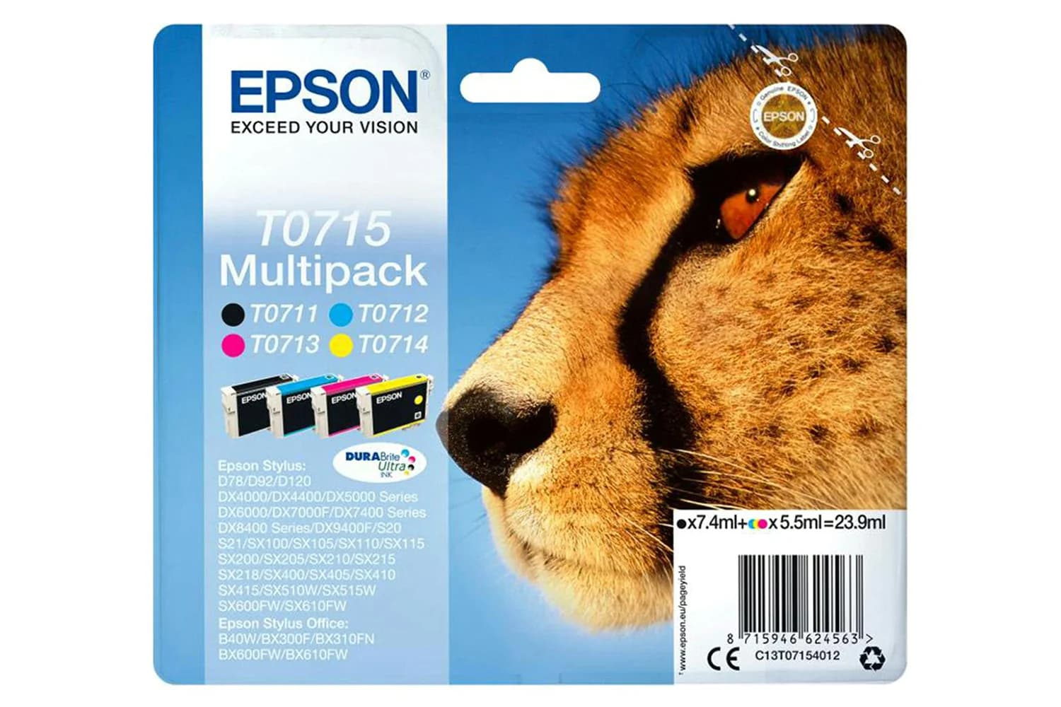 Epson T0715 Cheetah Durabrite Ultra Ink Cartridge | Multipack | 4-Colours