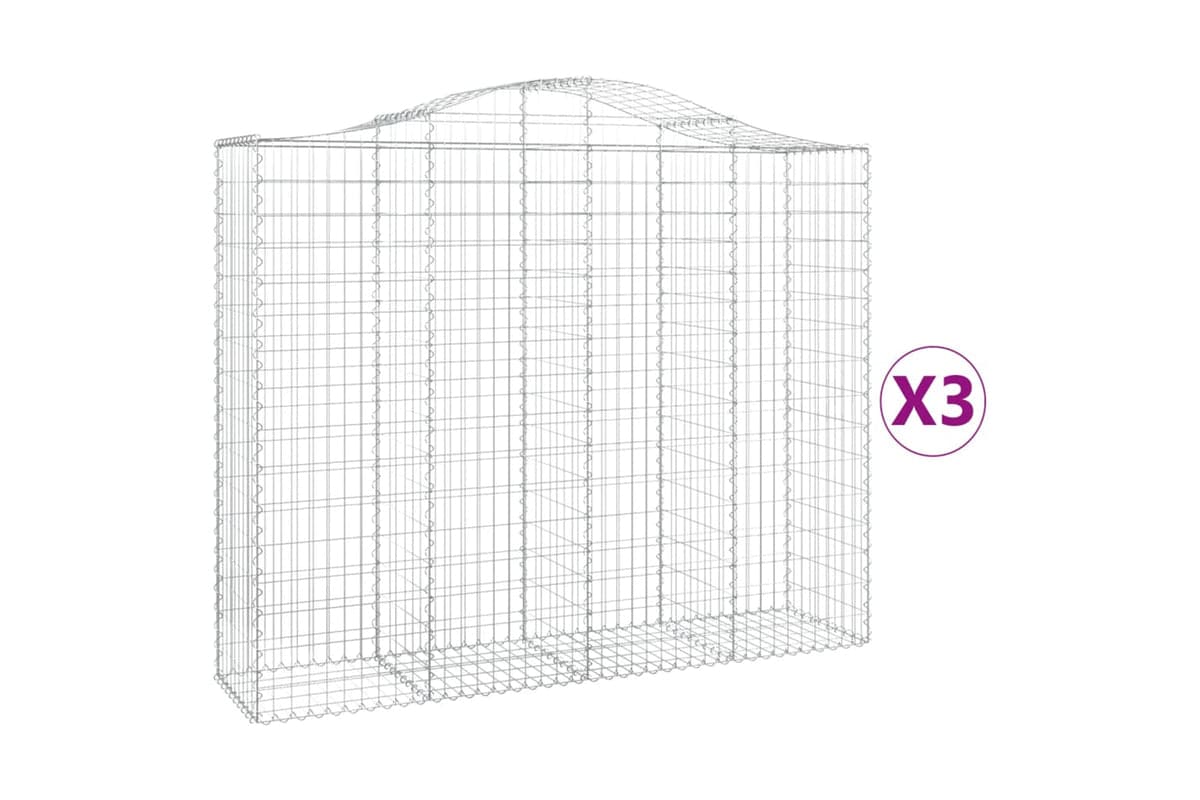 vidaXL 3145704 Arched Gabion Baskets 3 Pcs 200x50x160/180cm Galvanised Iron