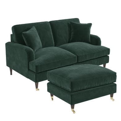 Payton Dark Green Velvet Sofa and Footstool Set