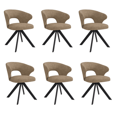 Set of 6 Beige Faux Leather Swivel Dining Chairs - Mila