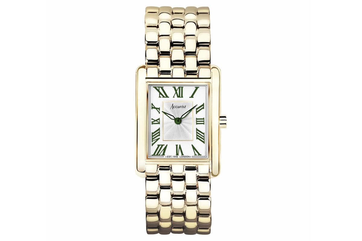 Accurist Rectangle Ladies Watch | Gold Case & Stainless Steel Bracelet With White Dial | 26mm