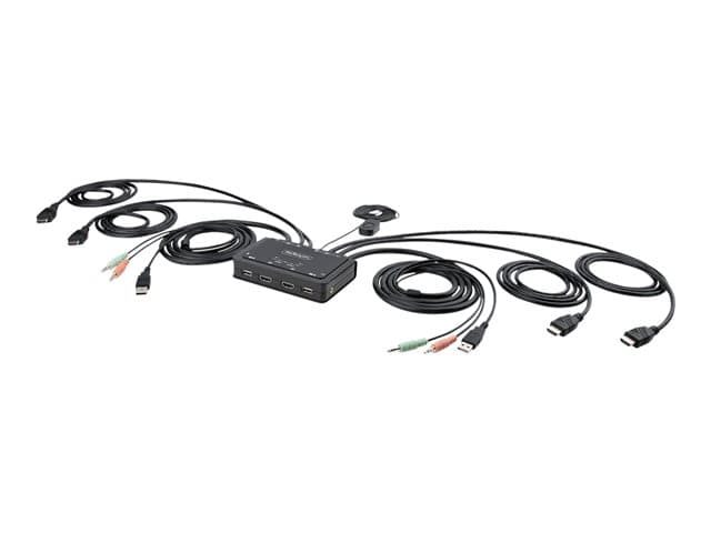 STARTECH.COM - Startech 2-Port Dual-Monitor HDMI Cable KVM Switch, 4K 60Hz, Compact KVM with 5ft/1.5m USB-A/HDMI/Audio Integrated Cables, Bus Powered - Remote Push Button/Hotkey Switching (C2-DH46-UA2-CBL-KVM) - KVM / audio / USB switch - compact - 2 x KVM / audio / USB