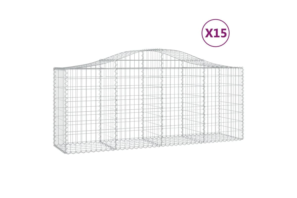 vidaXL 3145632 Arched Gabion Baskets 15 Pcs 200x50x80/100cm Galvanised Iron