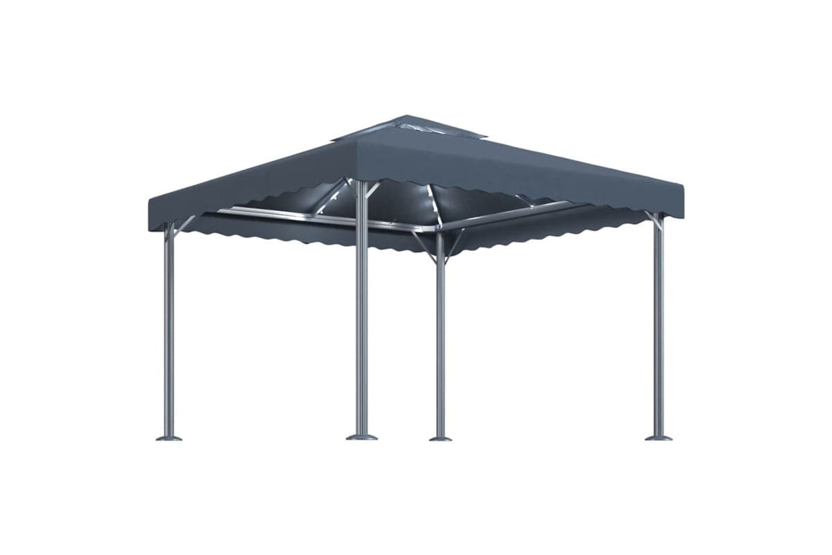 Vidaxl 3070343 Gazebo With Led String Lights 300x300 Cm Anthracite Aluminium