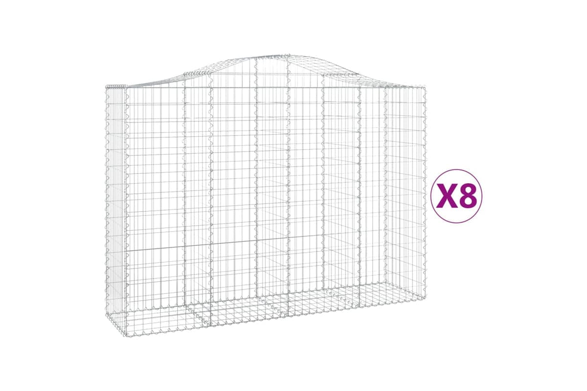 vidaXL 3145688 Arched Gabion Baskets 8 Pcs 200x50x140/160cm Galvanised Iron
