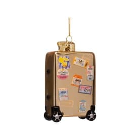 Gold Suitcase with Stickers Glass Tree Decoration 10cm