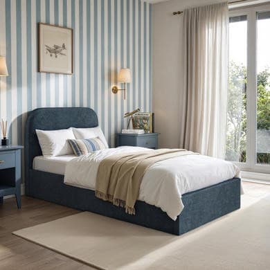 Blue - Upholstered End-lift Ottoman Storage Bed - Zara