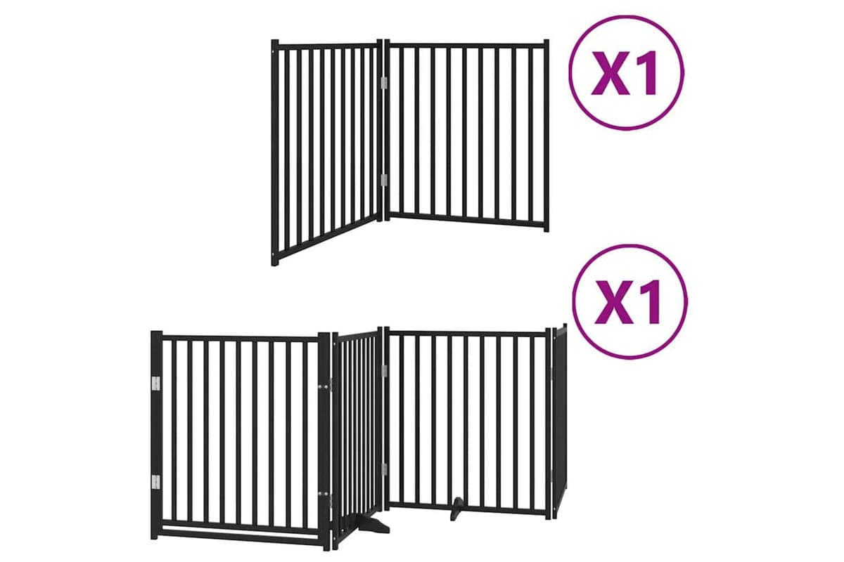 Vidaxl Dog Gate With Door Foldable 6 Panels Black 480 Cm Poplar Wood