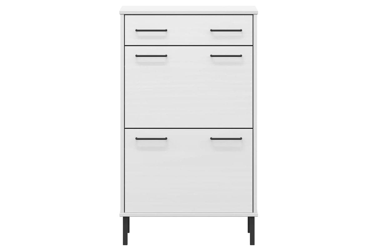 Vidaxl 350984 Shoe Rack With Metal Legs White Solid Wood Pine Oslo