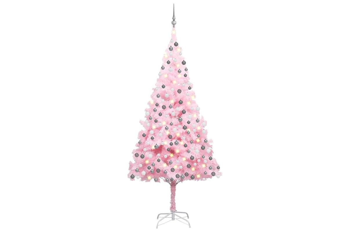 Vidaxl Artificial Pre-lit Christmas Tree With Ball Set Pink 210 Cm Pvc