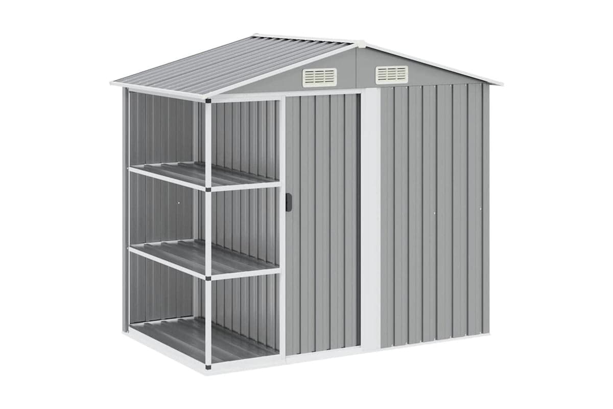 vidaXL 47103 Garden Shed With Rack Grey 205x130x183cm Iron