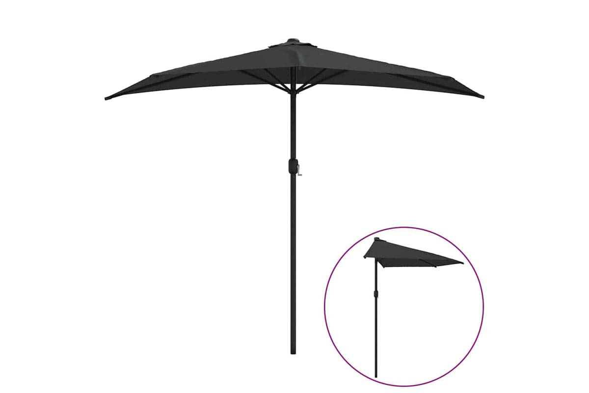 vidaXL 312500 Balcony Parasol With Aluminium Pole Black 270x144x222cm Half