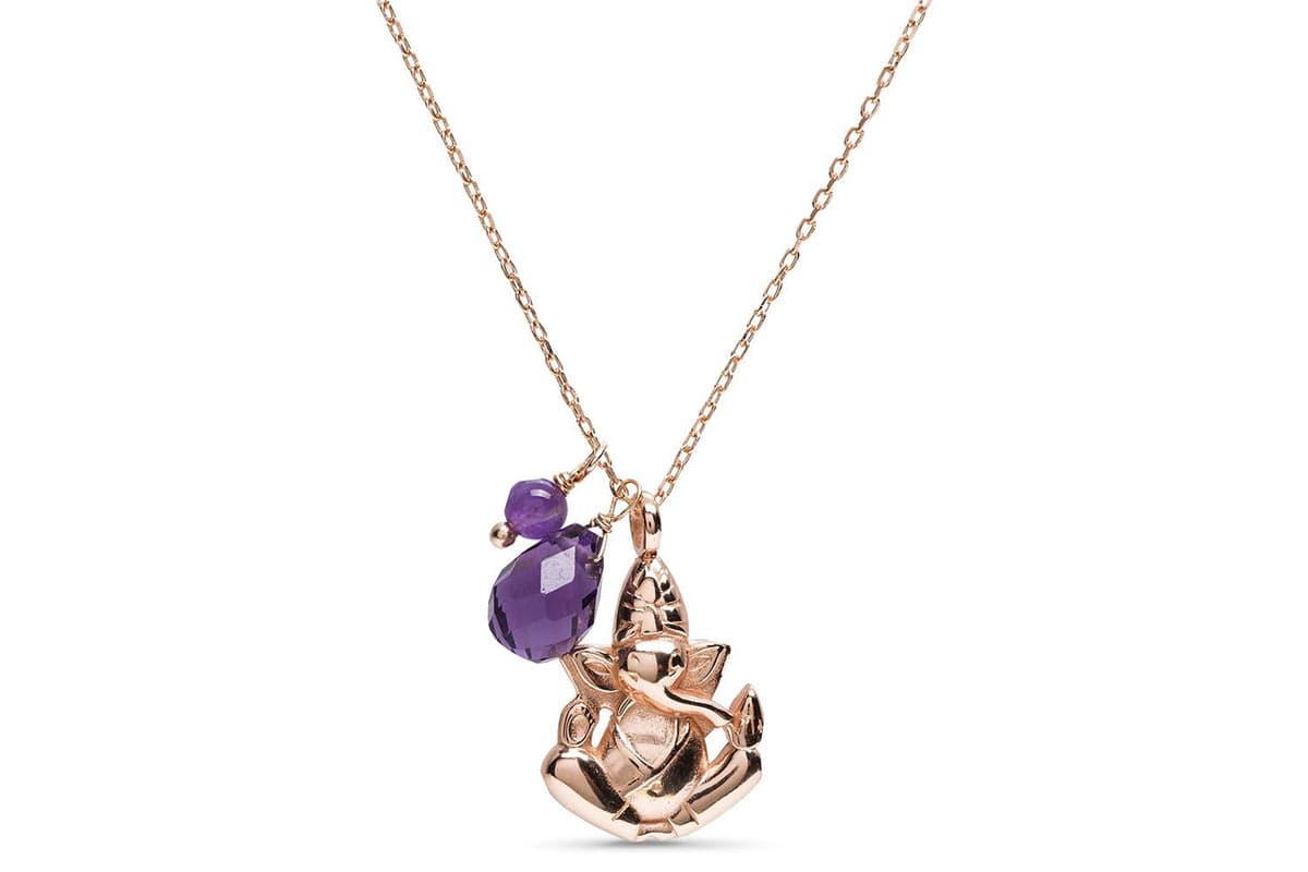 Luxenter Mazul Gold Plated Necklace with Rosa & Amethyst Stones