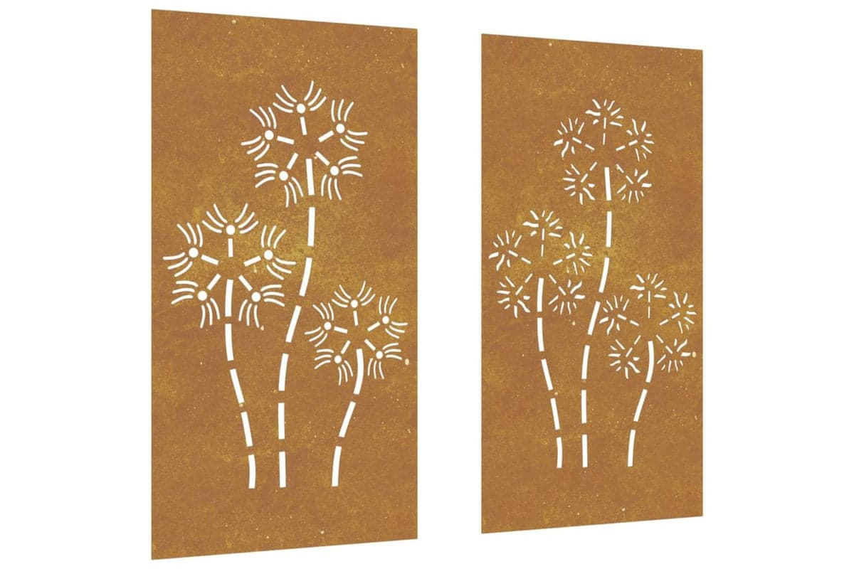 Garden Wall Decorations 2pcs 105x55cm Corten Steel Flower Design