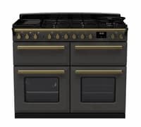 Rangemaster Estel Deluxe 110cm Dual Fuel Range Cooker - Slate with Brass Trim | ESDLB110DFPSLT/AB1