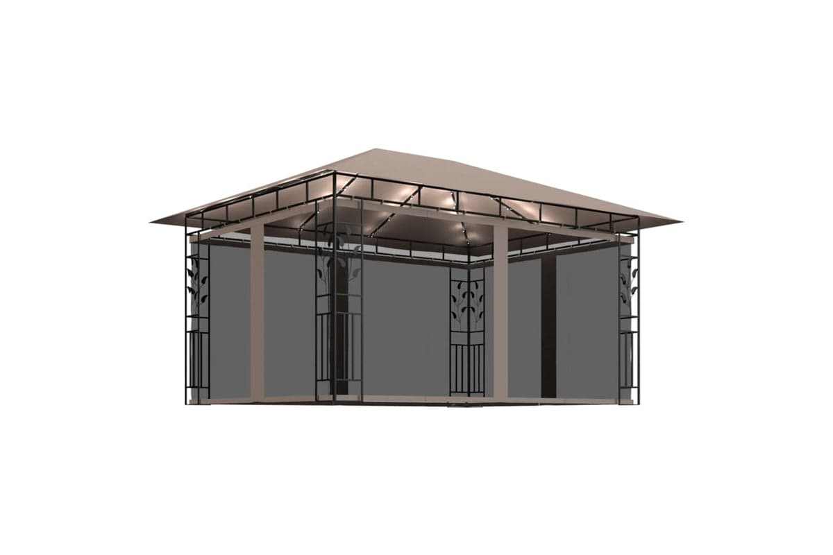 Vidaxl 3070319 Gazebo With Mosquito Net&led String Lights 4x3x2.73 M Taupe