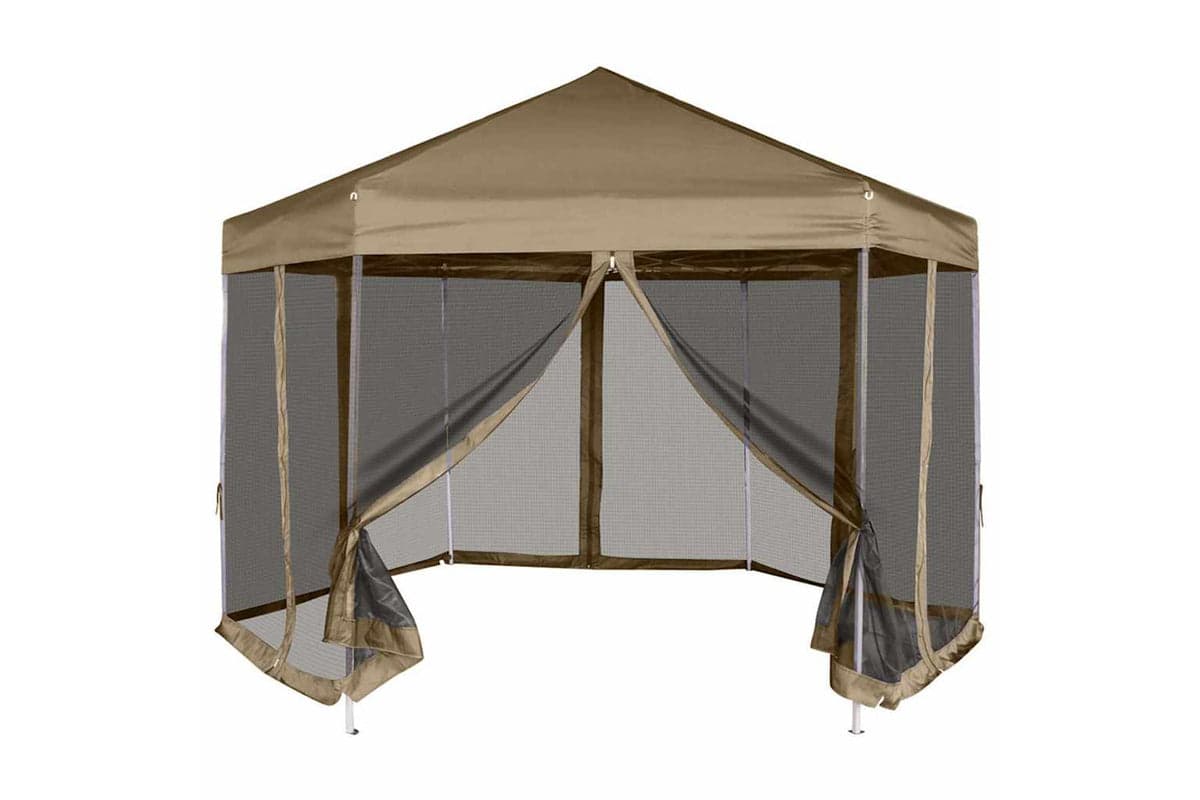 Vidaxl 362013 Hexagonal Pop-up Marquee With Sidewalls 3.6x3.1 M Taupe