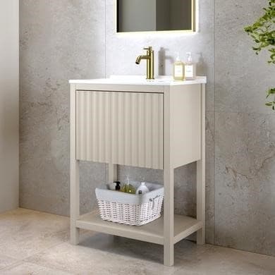 600mm Beige Fluted Freestanding Vanity Unit with Basin - Perla