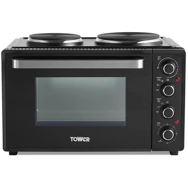 Tower T14044 32L Mini Oven with Hot Plates | Black with Silver Accents | T14044