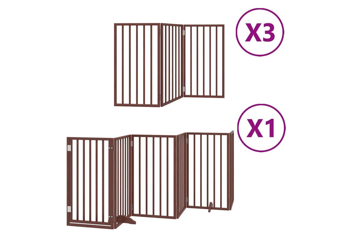 Vidaxl Dog Gate With Door Foldable 15 Panels Brown 750 Cm Poplar Wood