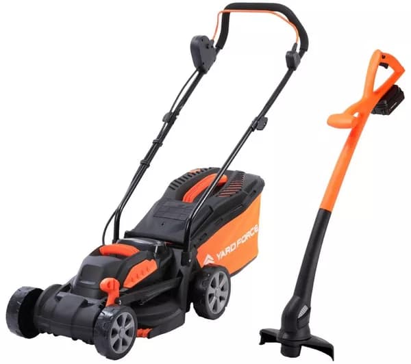 YARD FORCE LM C33B + LT25B 20V Cordless Lawnmower & Grass Trimmer Kit - Orange & Black