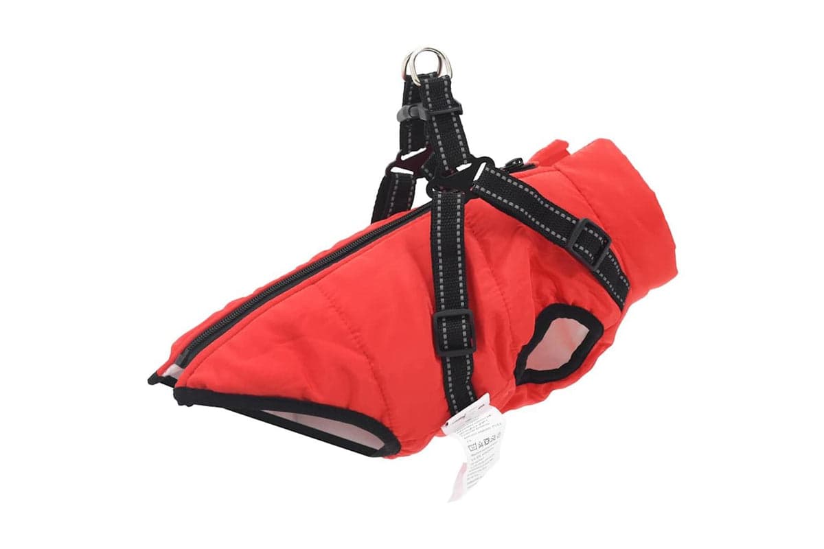 Vidaxl Dog Coat With Harness Red S Fleece And Polyester