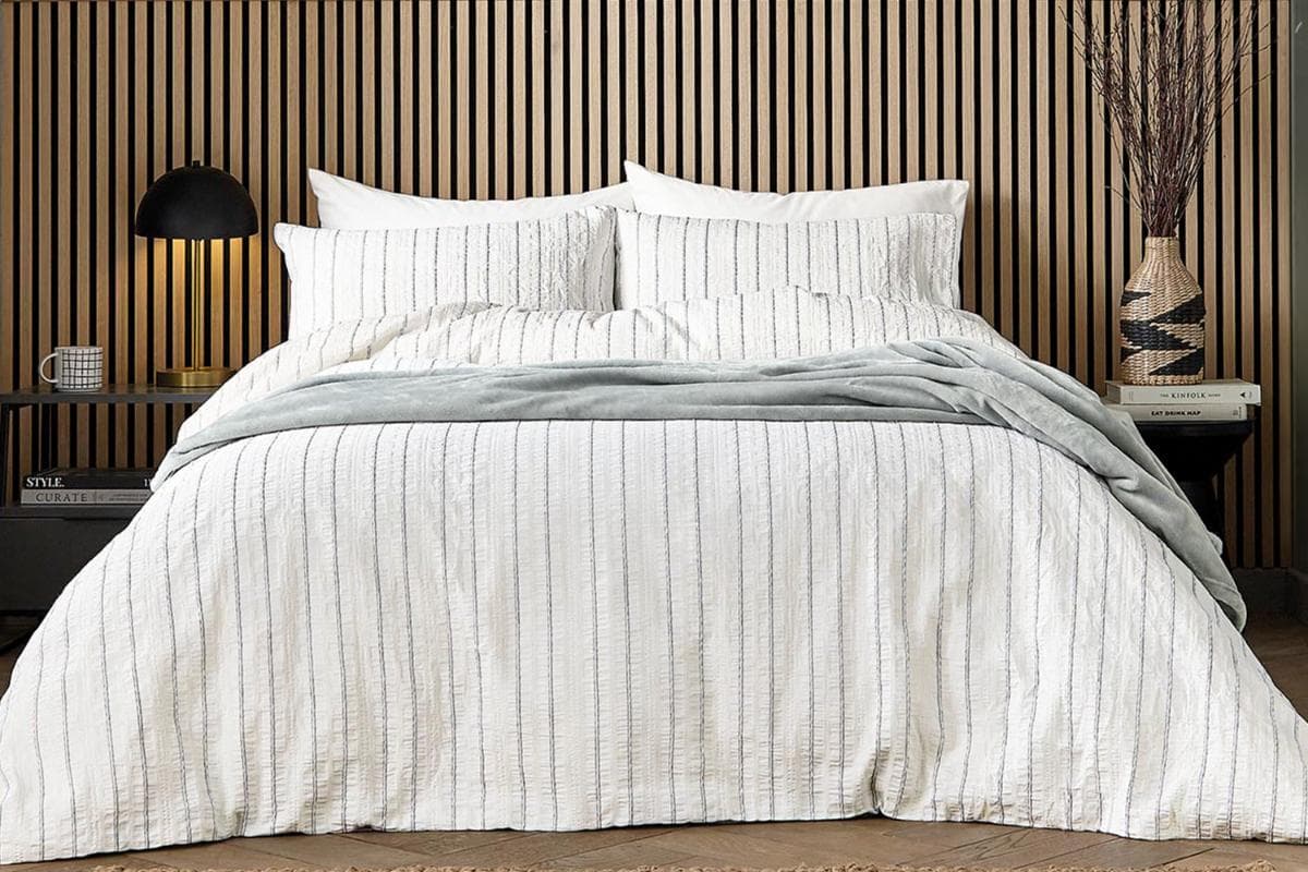 Calico & Chalk | Waffle Stripe Duvet Cover Set | Grey | Super King