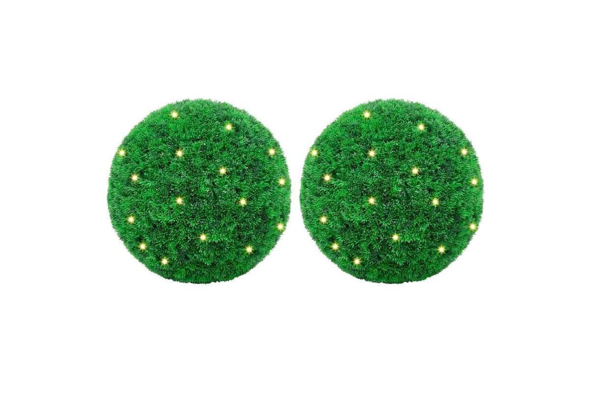 Artificial Boxwood Balls With Led Lights 2 Pcs Green 27 Cm
