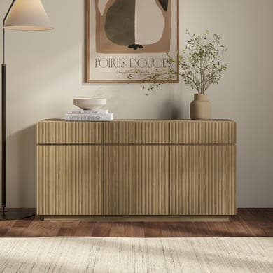 Large Oak Fluted Sideboard with Cupboards and Drawers - Hazel
