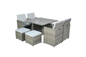 Hera Deluxe Rattan 8 Seater Dining Cube Garden Furniture Patio Set W/ Parasol Hole - Grey