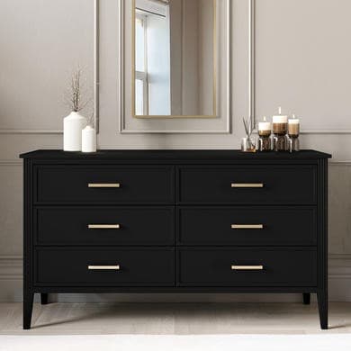 Wide Black 6 Drawer Chest of Drawers - Delilah