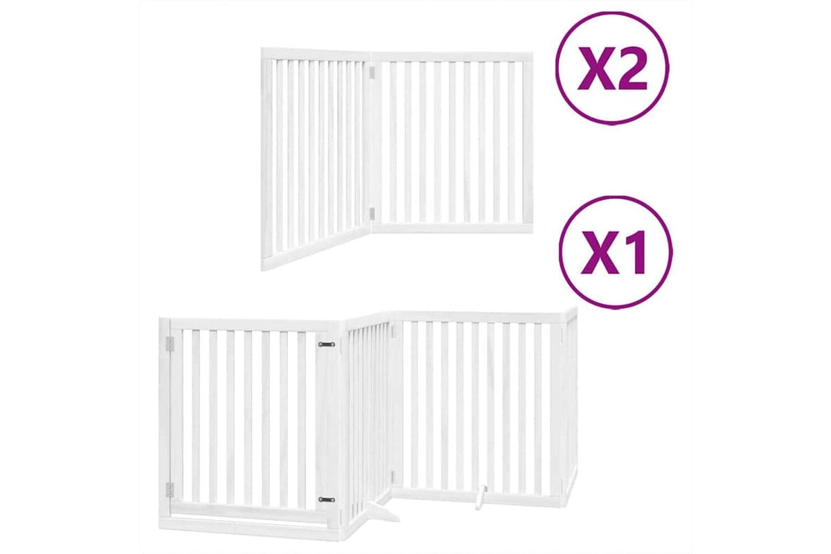 Vidaxl Dog Gate With Door Foldable 8 Panels White 640 Cm Poplar Wood