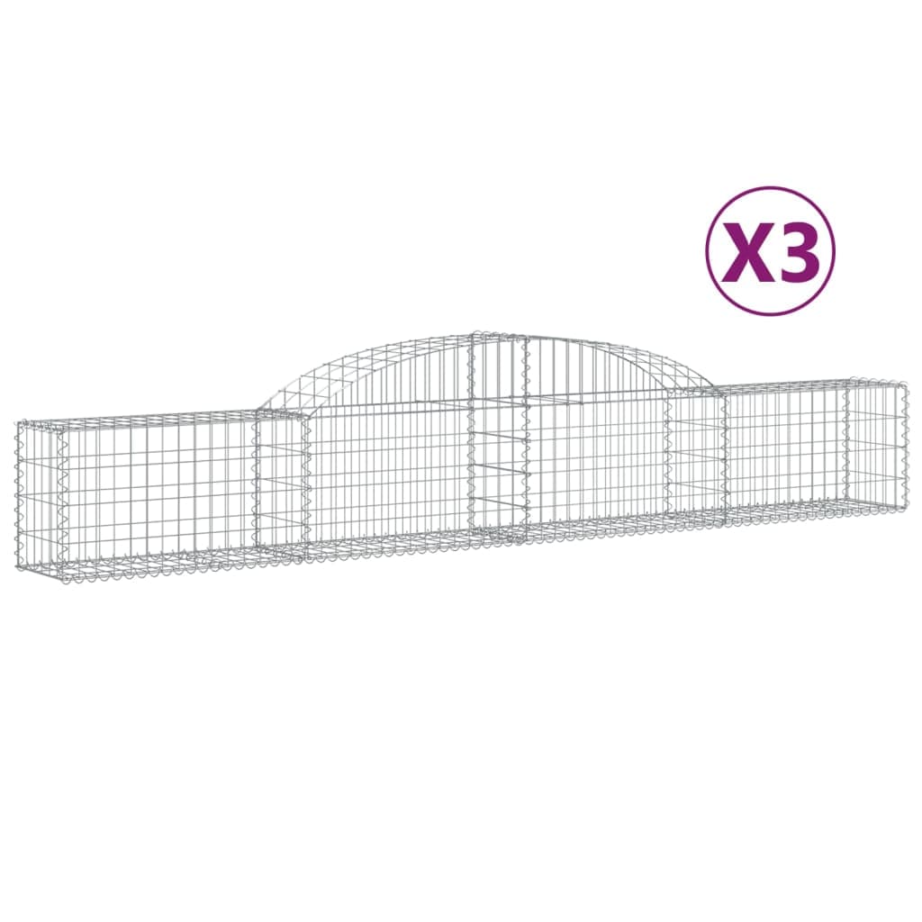 vidaXL 3146468 Arched Gabion Baskets 3 Pcs 300x30x40/60cm Galvanised Iron