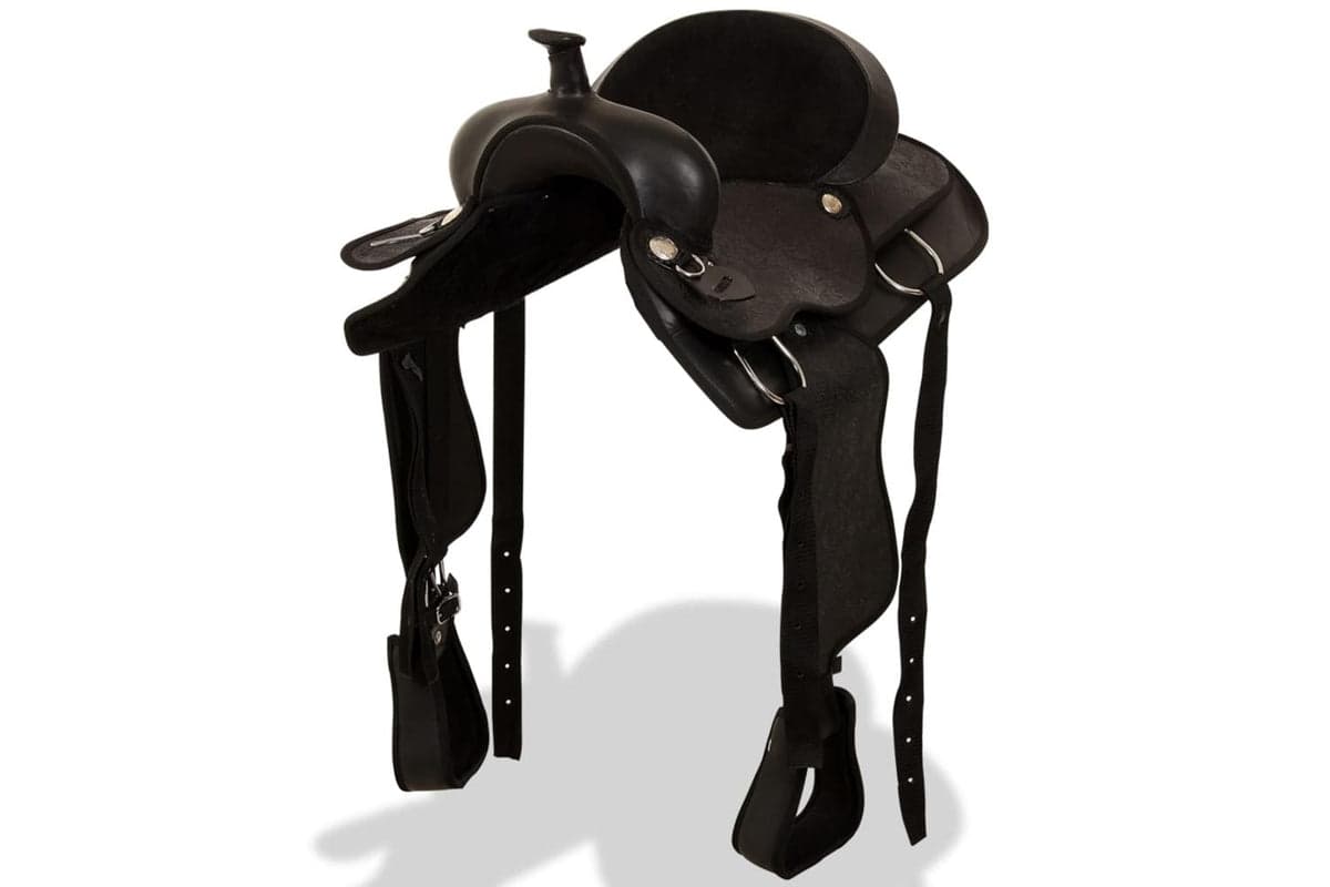 Vidaxl 91354 Western Saddle. Headstall&breast Collar Real Leather 17" Black