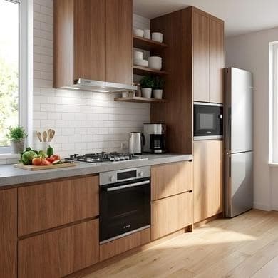 Bosch Fridge/Freezer, Oven, Gas Hob, Microwave, and Canopy Hood Bundle