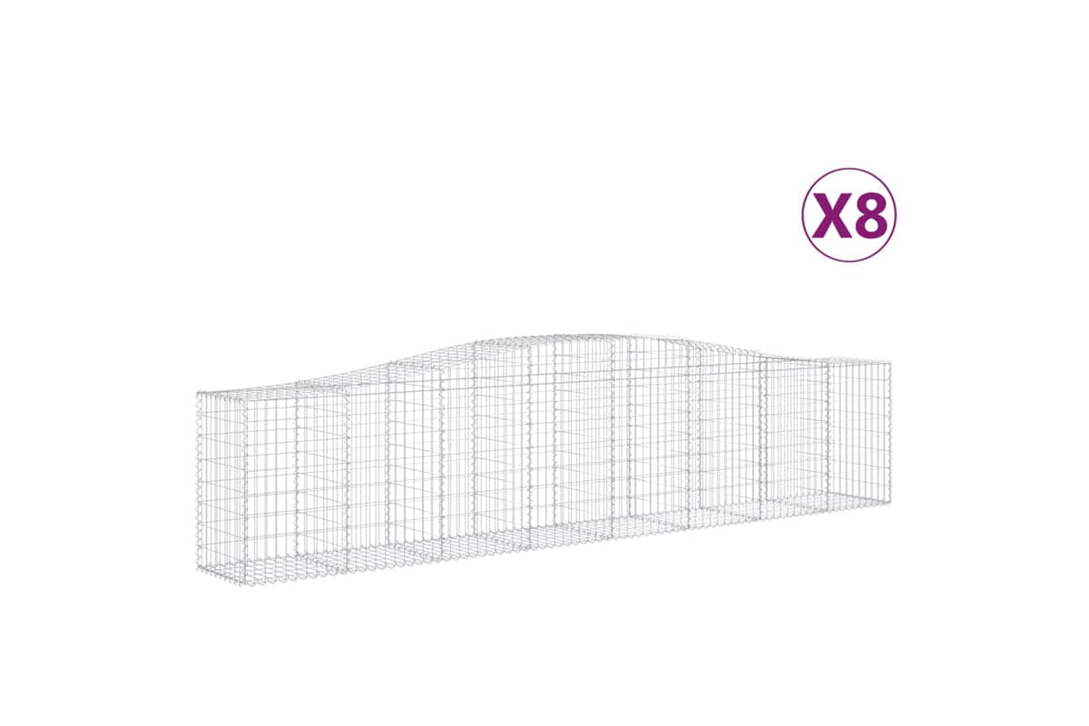 vidaXL 3145949 Arched Gabion Baskets 8 Pcs 400x50x80/100cm Galvanised Iron