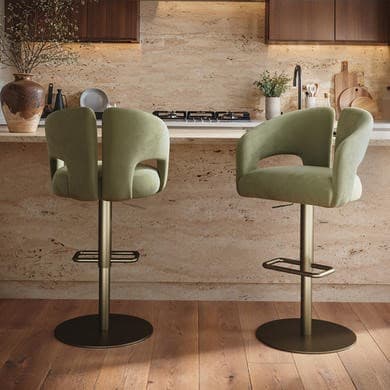 Azalea Sage Green Velvet Adjustable Swivel Bar Stools with Brass Base