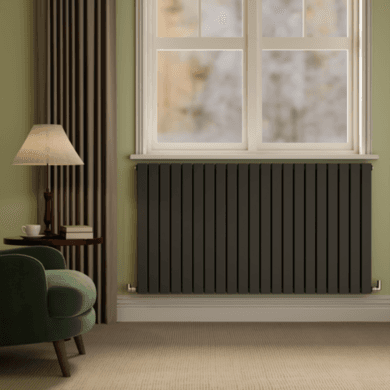 Riace Midnight Black Horizontal Flat Designer Radiator 800x1428mm Double Panel 6926 BTU