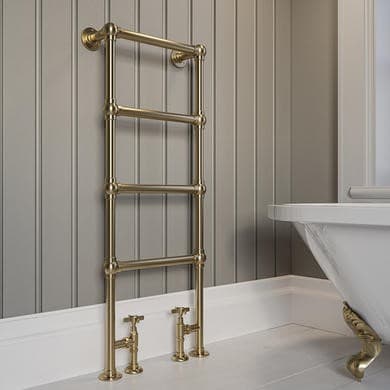 ONLY OPENED - Brass Vertical Traditional Towel Rail Radiator 1200 x 479mm - Regent