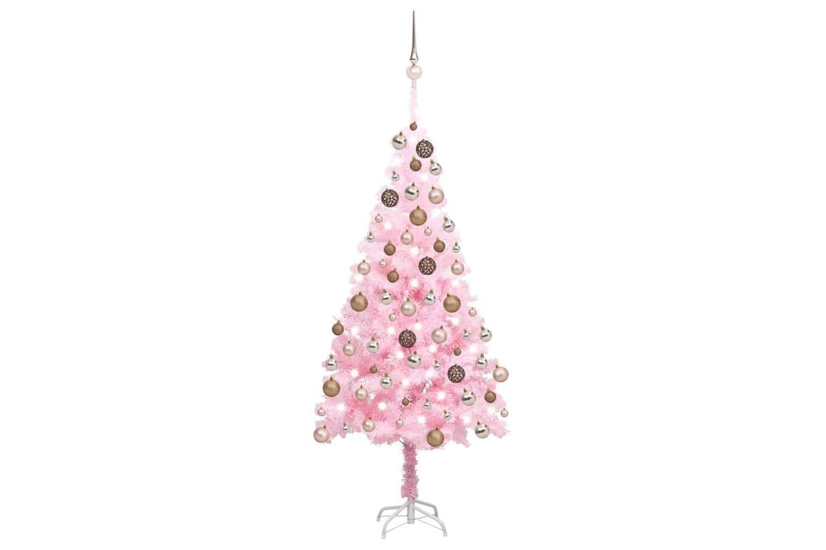 Vidaxl Artificial Pre-lit Christmas Tree With Ball Set Pink 180 Cm Pvc