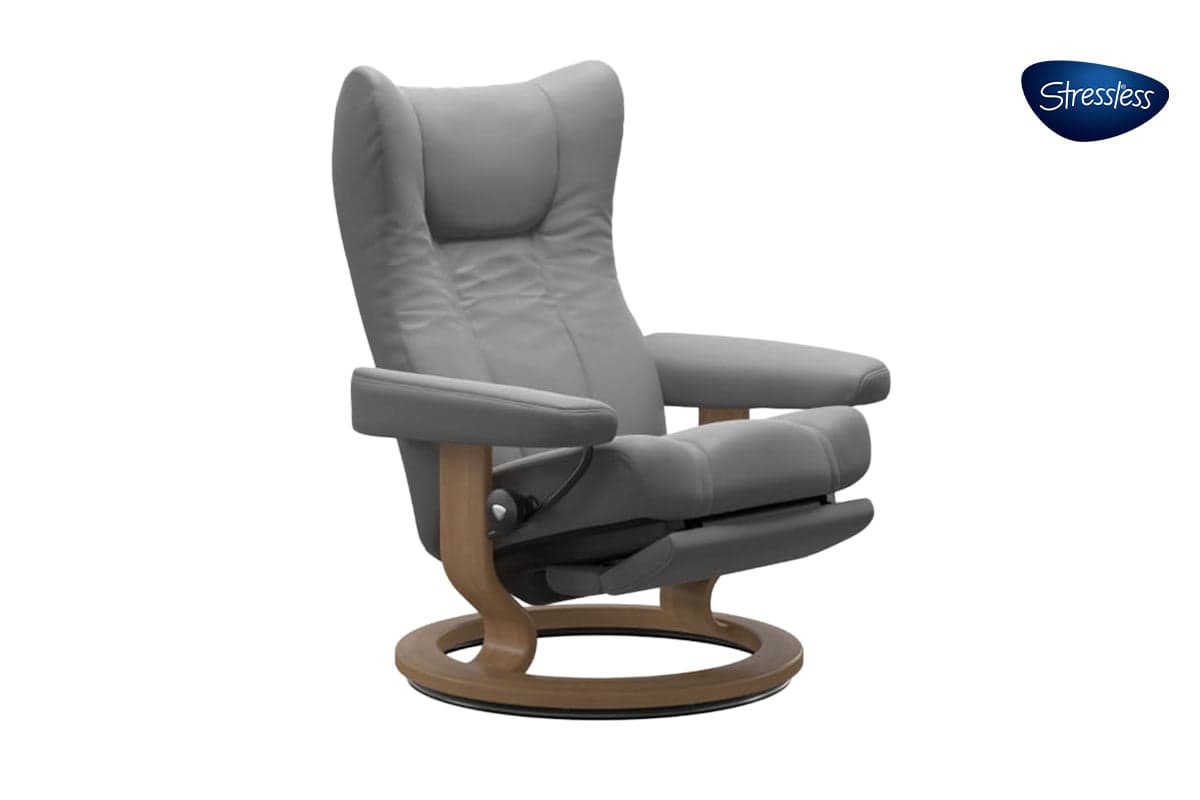 Stressless Wing Recliner Power Leg Base with Footstool | Leather | Dove