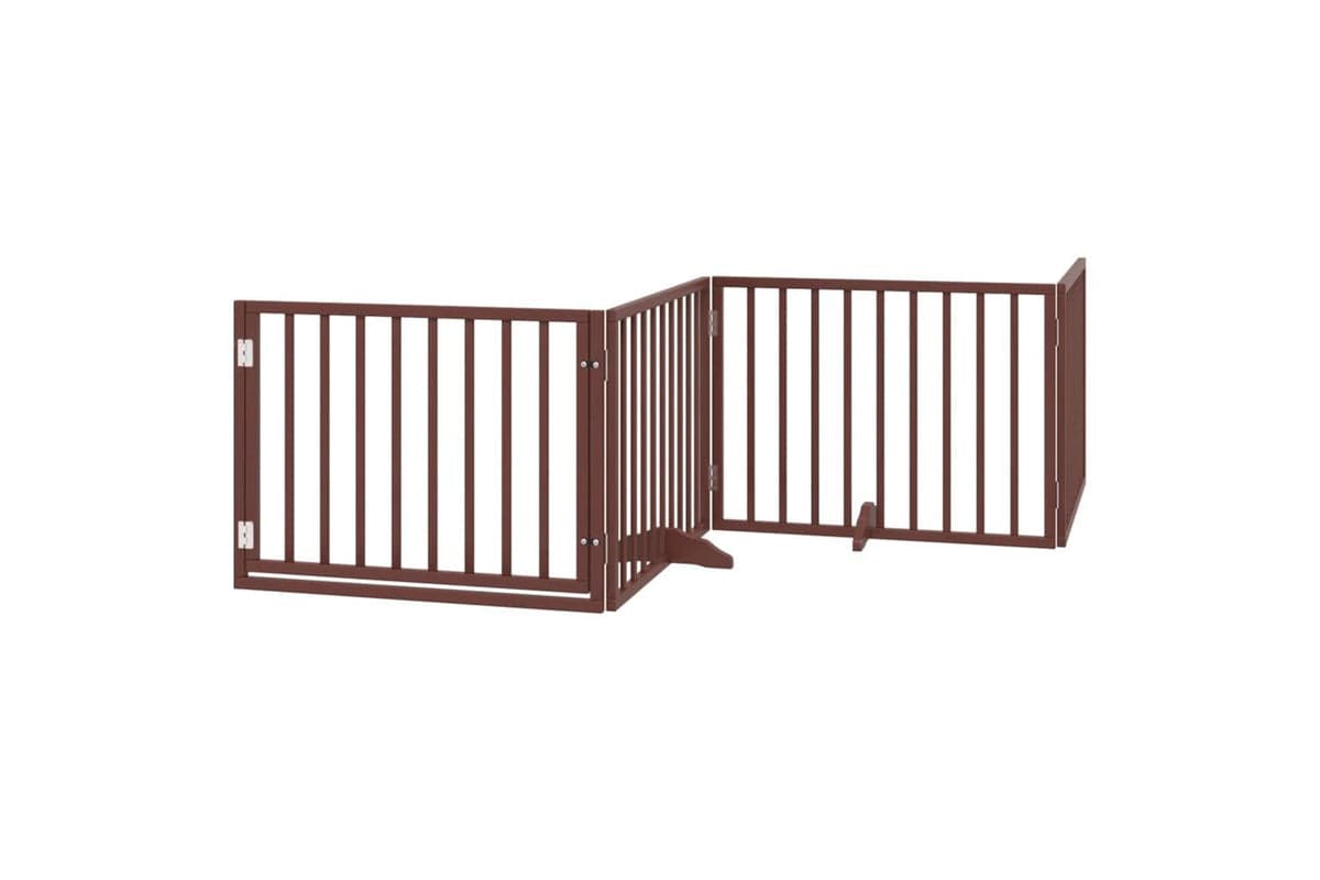 Vidaxl Dog Gate With Door Foldable 4 Panels Brown 320 Cm Poplar Wood