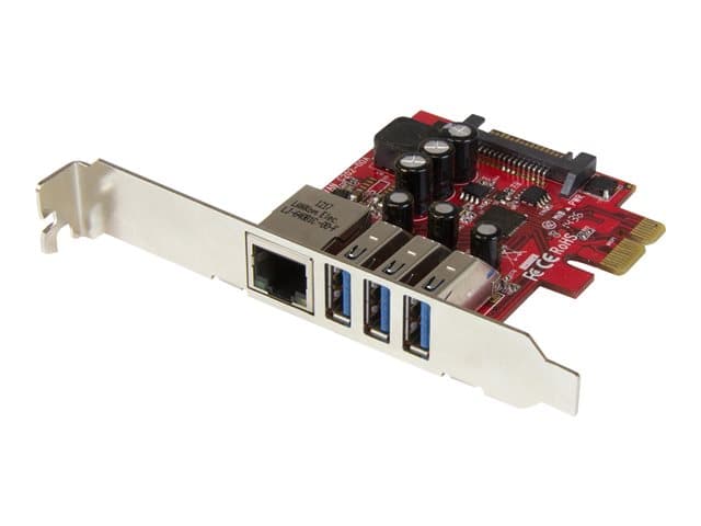 STARTECH.COM - Startech 3 Port PCI Express USB 3.0 Card + Gigabit Ethernet - Fits Standard & Low-Profile PCs - UASP Supported - Optional SATA Power (PEXUSB3S3GE) - network / USB adapter - PCIe 2.0 - USB 3.0 x 3 + 1000Base-T x 1