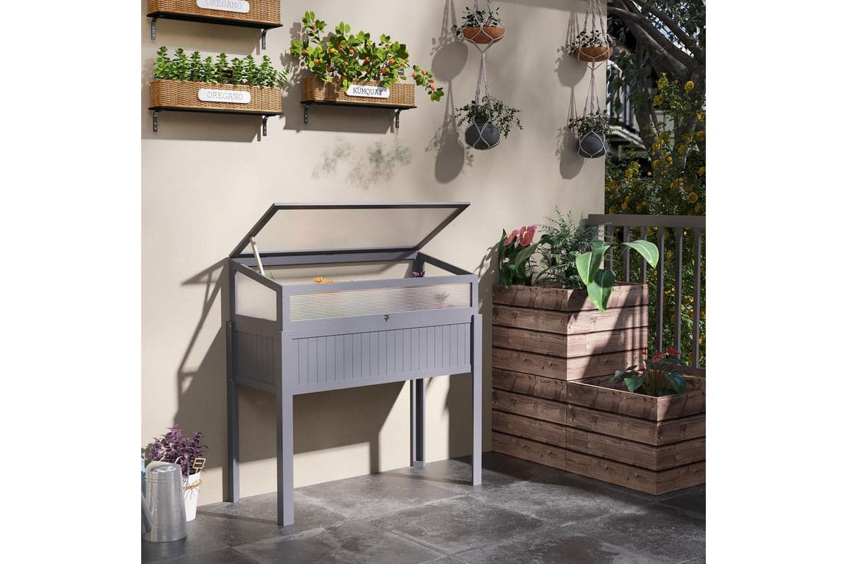 Outsunny Wood Cold Frame Greenhouse | Grey