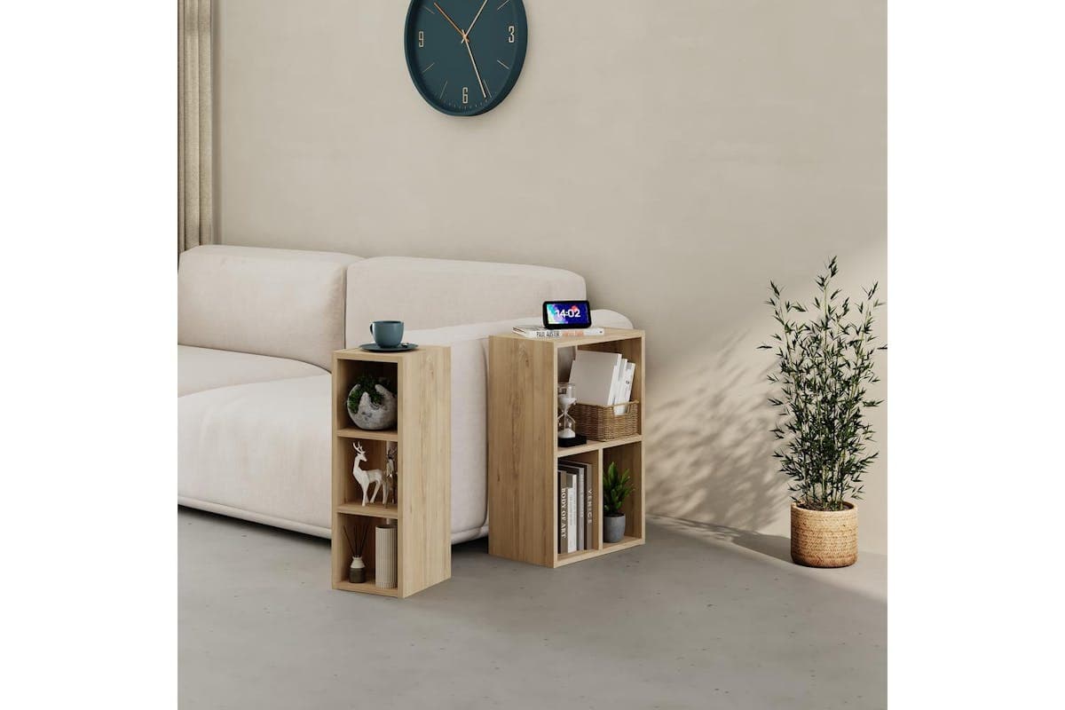Decortie Modern Combayn Big Low Standing Book Shelf | Bookcase | Oak | 44cm X 27cm X 68cm