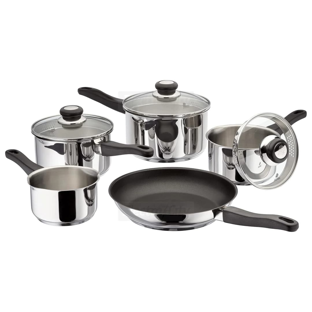 Judge Vista 5 Piece Stainless Steel Draining Saucepan Set with Non-Stick Frying Pan | Stainless Steel