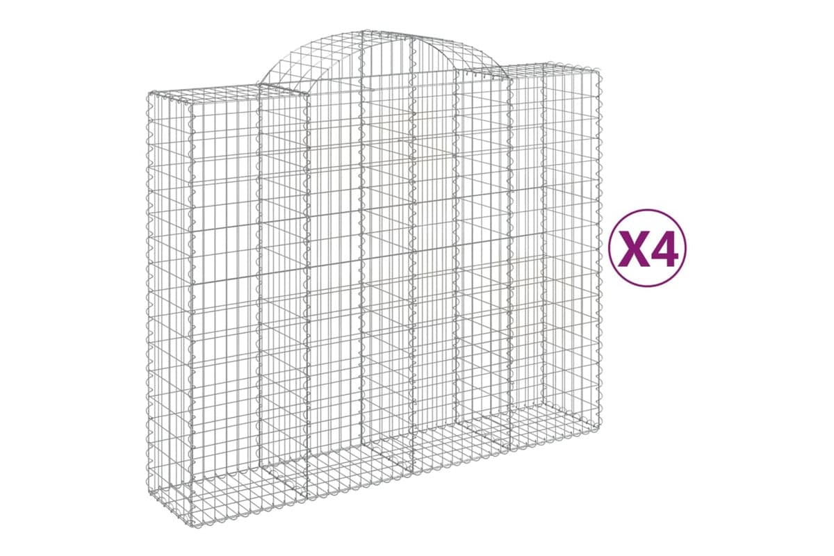 vidaXL 3146385 Arched Gabion Baskets 4 Pcs 200x50x160/180cm Galvanised Iron