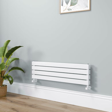Riace Linea White Flat Designer Radiator 280x1000mm Double Panel 1655 BTU - Horizontal Bars
